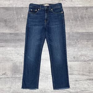 Levis Hi Rise Ankle Straight Blue Jean Girls 10 Reg Dark Wash Frayed Hem Denim